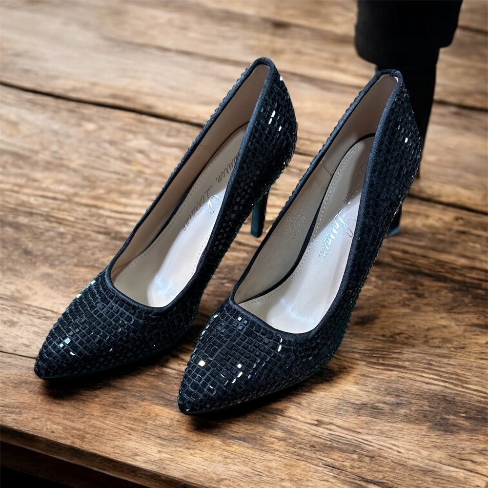 NIB LAUREN LORRAINE BLACK DAZZLE HEELS SIZE 8 1/2